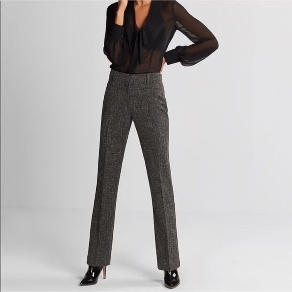 Express Tweed Columnist Barely Boot Mid-Rise Trouser Pant Career Black 4R NWOT